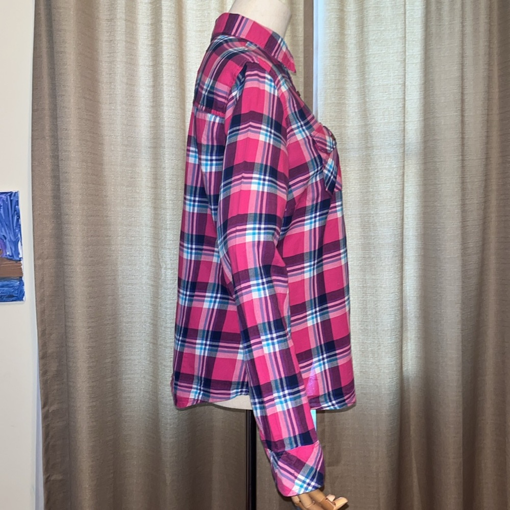Aeropostale Plaid Button Down Shirt Pink Blue Womens XL - Picture 5 of 12